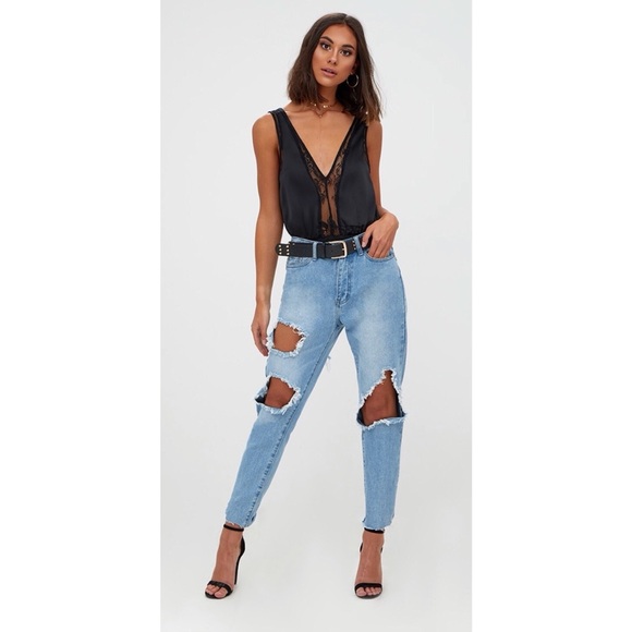 NWT Pretty Little Things Black Lace Insert Plunge Thong Bodysuit, 0 - Picture 11 of 11